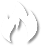 A simple white flame icon on a black background.
