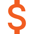 Solid orange dollar sign symbol on a black background.