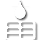 A water droplet icon appears above a rectangular grid of six rounded rectangles, resembling a simplified filter or porous material.
