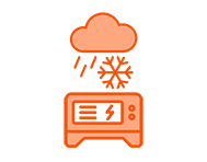 Orange icon of a cloud raining onto gears above a rectangular device, suggesting cloud-based data processing—ideal for managing tasks like requesting a Generator Installation Quote.
