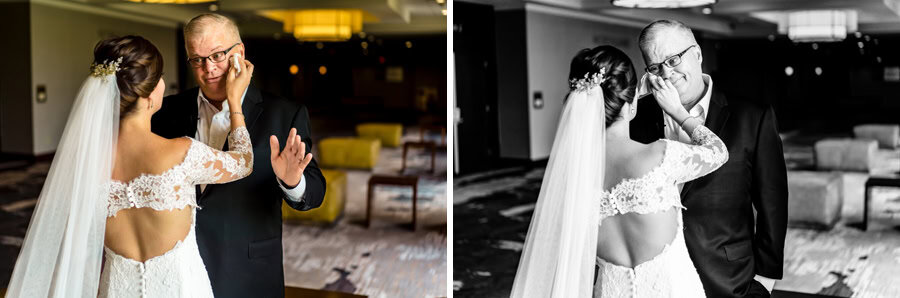 A black and white photo of a bride and groom.