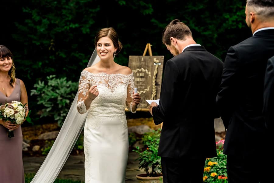 A bride and groom at their wedding ceremony.