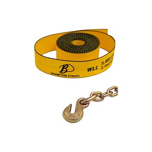 Heavy-duty lifting strap with chain hook for industrial use Brampton Straps.