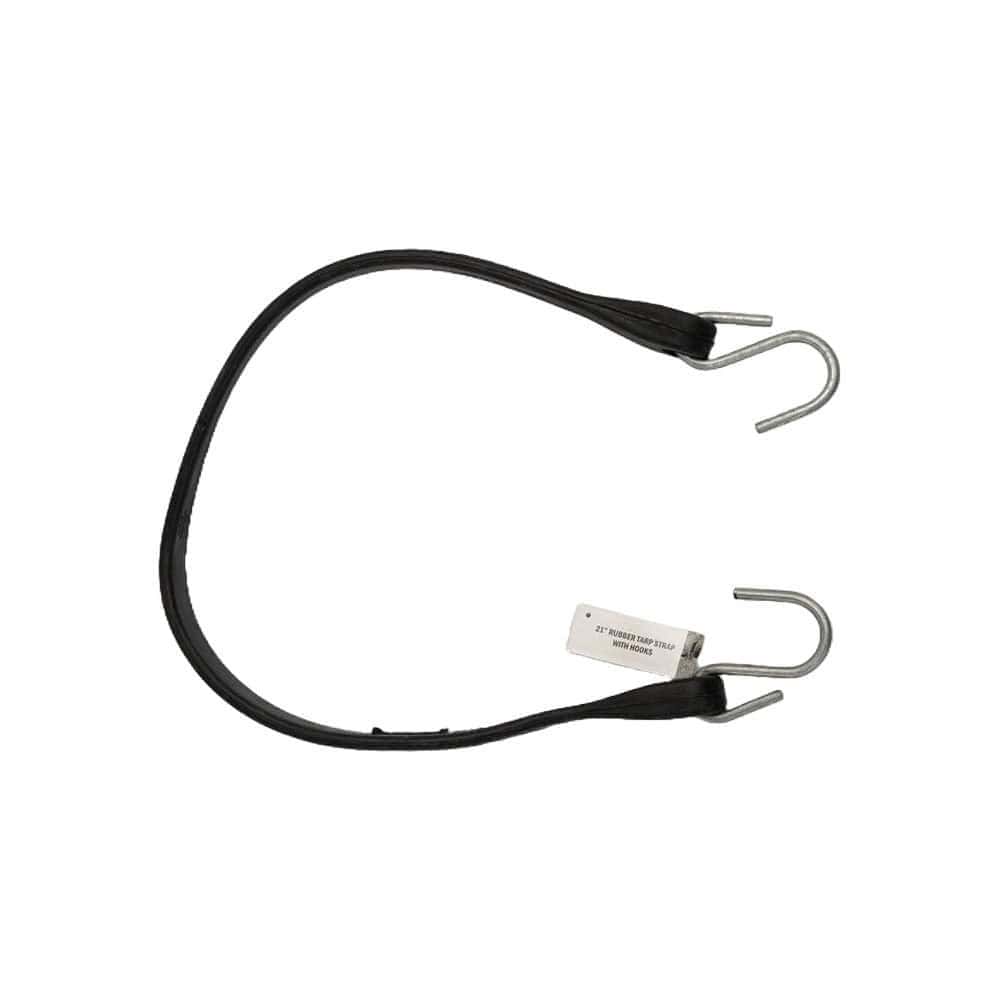 Heavy-duty rubber strap with hooks for industrial lifting and securing applications.