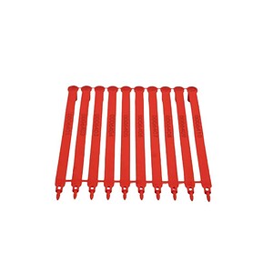 Red plastic cable tie tags for Brampton straps and hardware supplies.
