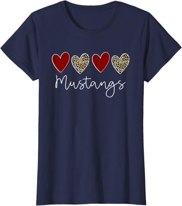 Mustangs Team School Spirit Sports Leopard Hearts In Maroon T-Shirt - Image 27