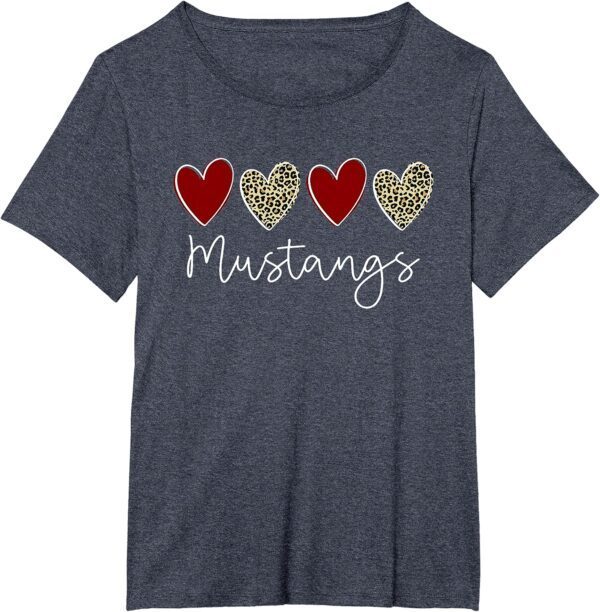 Mustangs Team School Spirit Sports Leopard Hearts In Maroon T-Shirt - Image 19