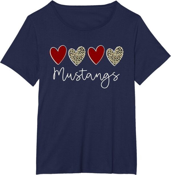 Mustangs Team School Spirit Sports Leopard Hearts In Maroon T-Shirt - Image 28