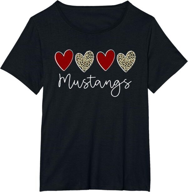 Mustangs Team School Spirit Sports Leopard Hearts In Maroon T-Shirt - Image 26