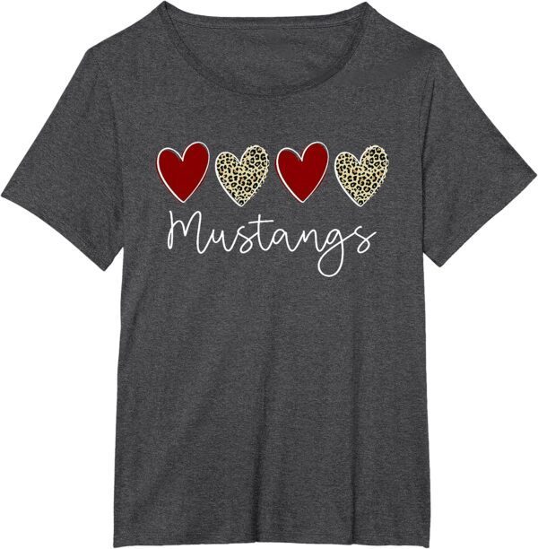 Mustangs Team School Spirit Sports Leopard Hearts In Maroon T-Shirt - Image 17