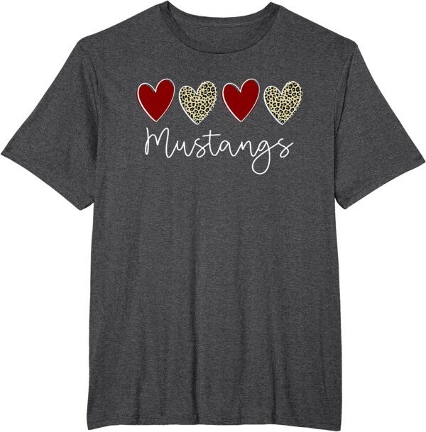 Mustangs Team School Spirit Sports Leopard Hearts In Maroon T-Shirt - Image 14