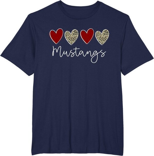 Mustangs Team School Spirit Sports Leopard Hearts In Maroon T-Shirt - Image 10