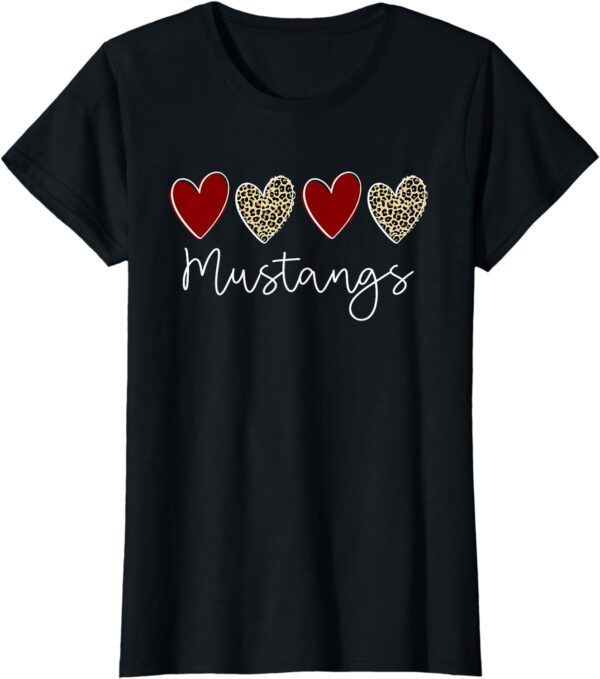 Mustangs Team School Spirit Sports Leopard Hearts In Maroon T-Shirt - Image 30