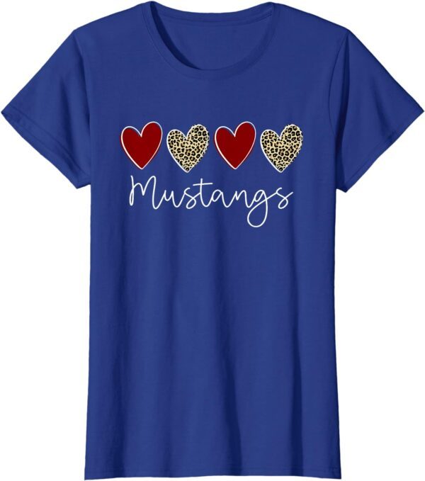 Mustangs Team School Spirit Sports Leopard Hearts In Maroon T-Shirt - Image 20