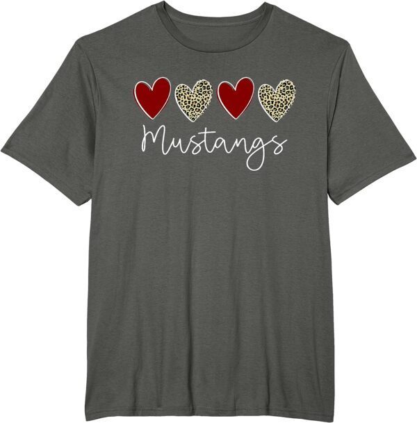 Mustangs Team School Spirit Sports Leopard Hearts In Maroon T-Shirt - Image 4
