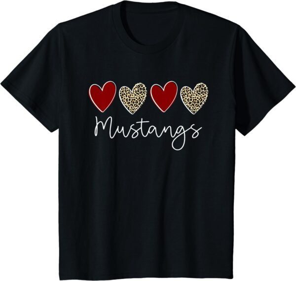 Mustangs Team School Spirit Sports Leopard Hearts In Maroon T-Shirt - Image 35