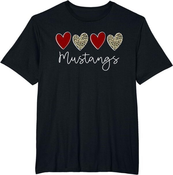 Mustangs Team School Spirit Sports Leopard Hearts In Maroon T-Shirt - Image 13