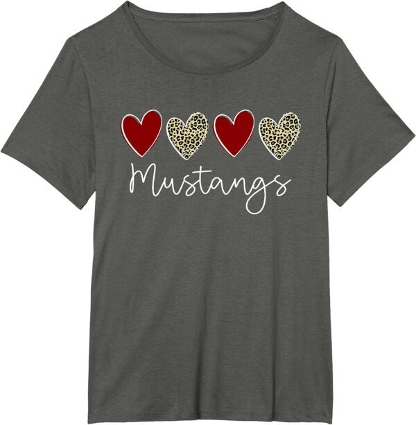 Mustangs Team School Spirit Sports Leopard Hearts In Maroon T-Shirt - Image 25