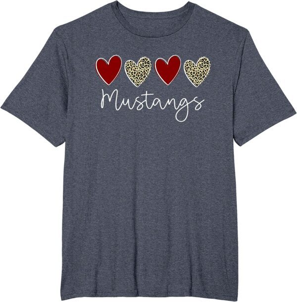 Mustangs Team School Spirit Sports Leopard Hearts In Maroon T-Shirt - Image 8