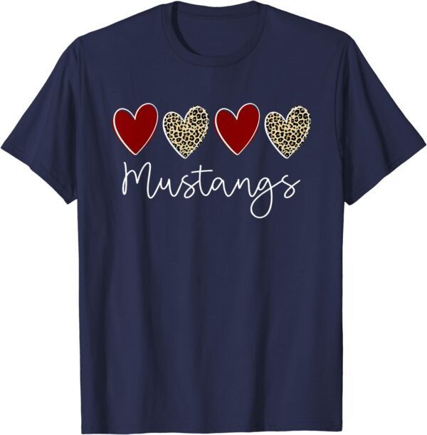 Mustangs Team School Spirit Sports Leopard Hearts In Maroon T-Shirt - Image 2