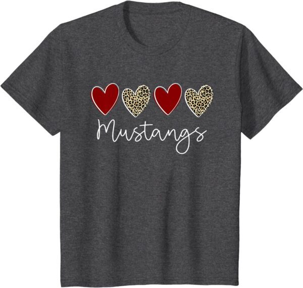 Mustangs Team School Spirit Sports Leopard Hearts In Maroon T-Shirt - Image 34