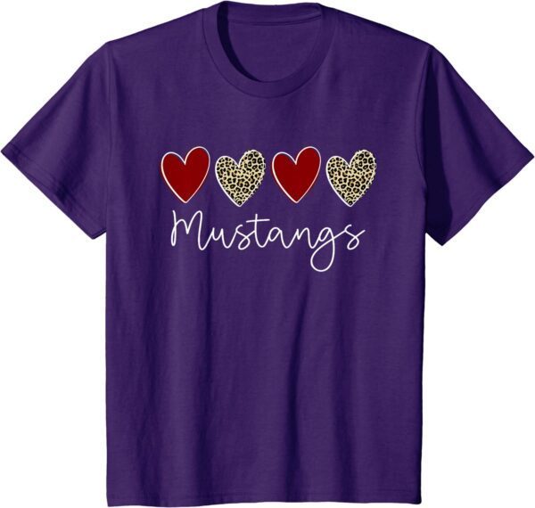 Mustangs Team School Spirit Sports Leopard Hearts In Maroon T-Shirt - Image 32