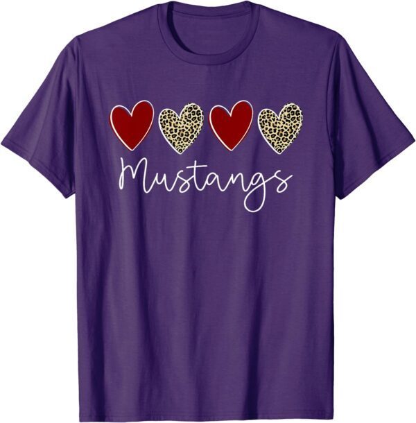 Mustangs Team School Spirit Sports Leopard Hearts In Maroon T-Shirt - Image 5