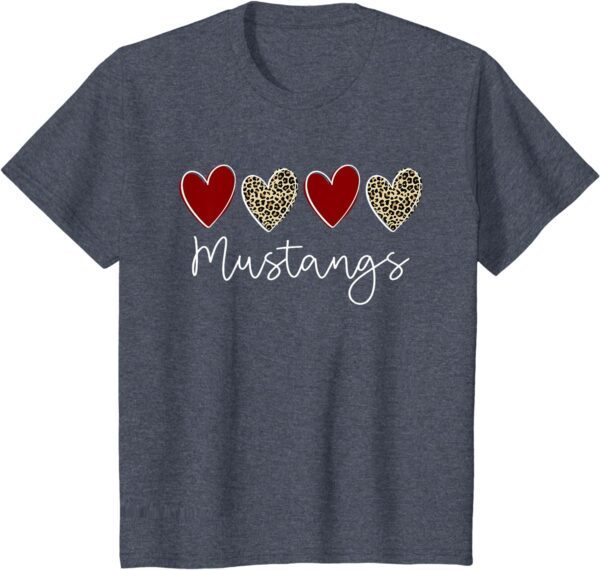 Mustangs Team School Spirit Sports Leopard Hearts In Maroon T-Shirt - Image 38
