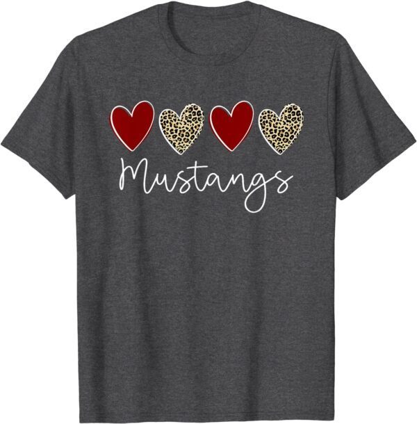 Mustangs Team School Spirit Sports Leopard Hearts In Maroon T-Shirt - Image 12