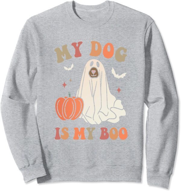 My Dog Is My Boo Spooky Season Ghost Halloween Groovy Sweatshirt - Image 2