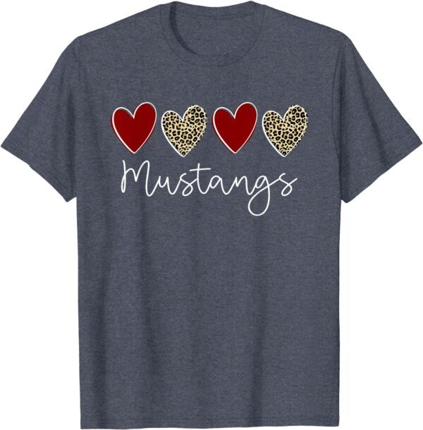 Mustangs Team School Spirit Sports Leopard Hearts In Maroon T-Shirt - Image 3