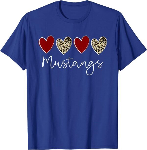 Mustangs Team School Spirit Sports Leopard Hearts In Maroon T-Shirt - Image 9