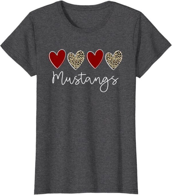 Mustangs Team School Spirit Sports Leopard Hearts In Maroon T-Shirt - Image 29
