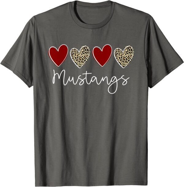 Mustangs Team School Spirit Sports Leopard Hearts In Maroon T-Shirt - Image 11