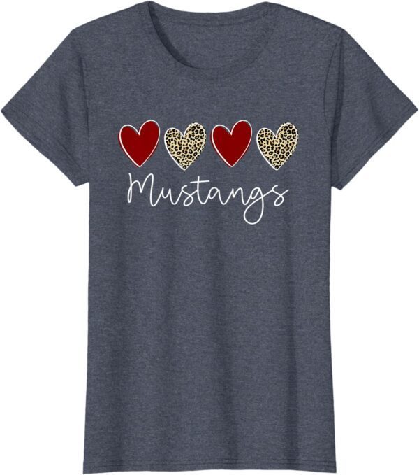 Mustangs Team School Spirit Sports Leopard Hearts In Maroon T-Shirt - Image 24