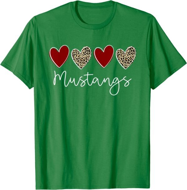 Mustangs Team School Spirit Sports Leopard Hearts In Maroon T-Shirt - Image 15