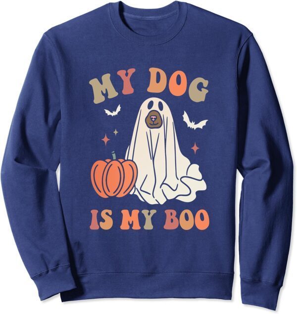 My Dog Is My Boo Spooky Season Ghost Halloween Groovy Sweatshirt - Image 5