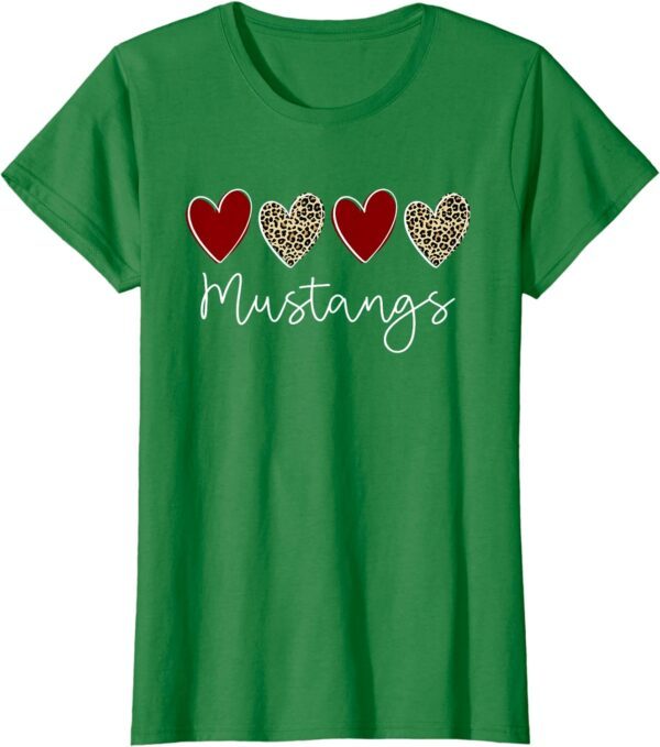 Mustangs Team School Spirit Sports Leopard Hearts In Maroon T-Shirt - Image 18