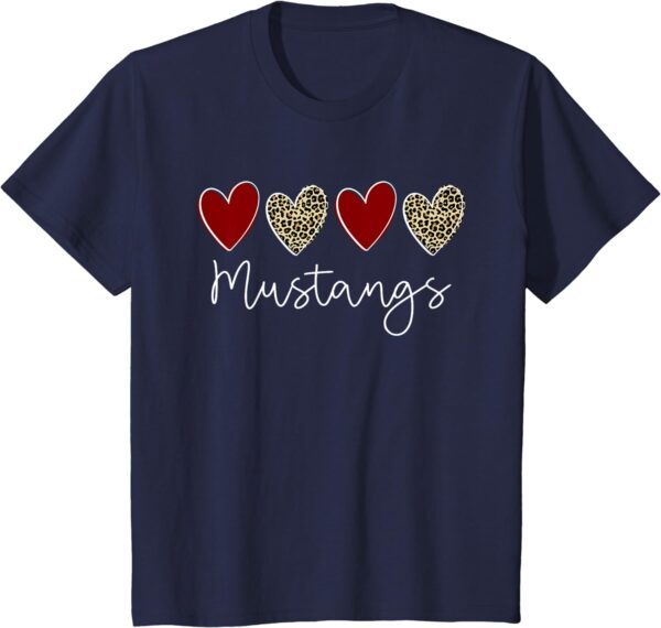 Mustangs Team School Spirit Sports Leopard Hearts In Maroon T-Shirt - Image 33