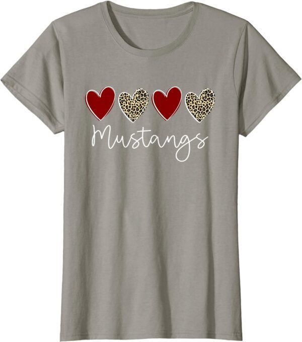 Mustangs Team School Spirit Sports Leopard Hearts In Maroon T-Shirt - Image 21
