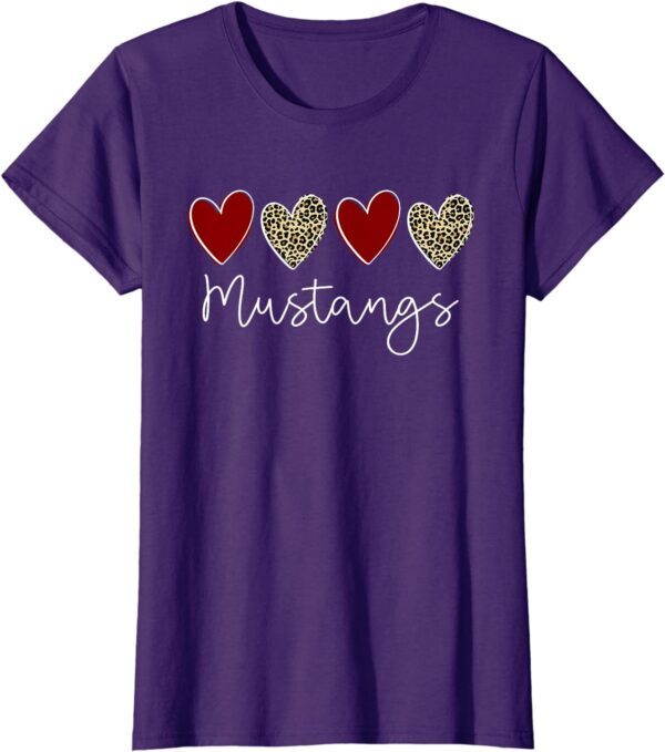 Mustangs Team School Spirit Sports Leopard Hearts In Maroon T-Shirt - Image 22