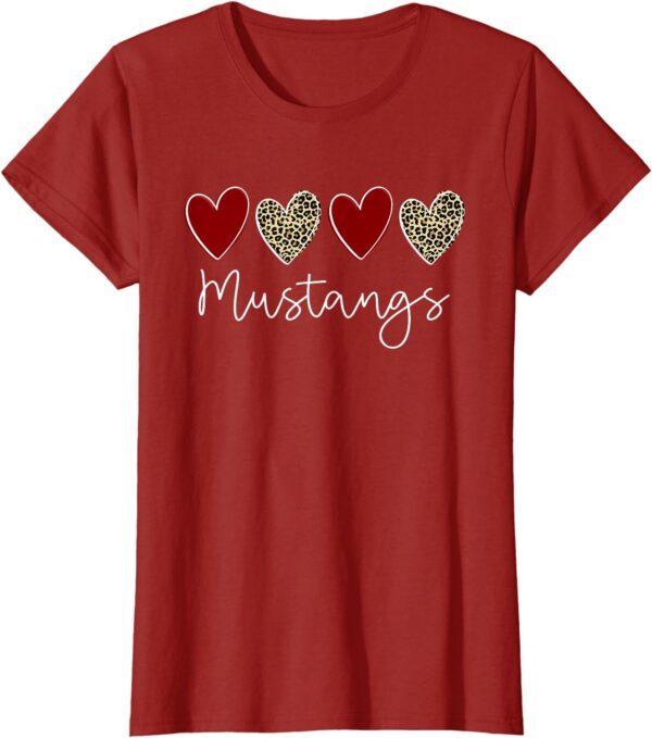 Mustangs Team School Spirit Sports Leopard Hearts In Maroon T-Shirt - Image 23