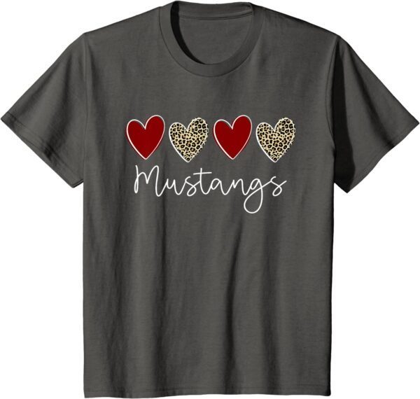 Mustangs Team School Spirit Sports Leopard Hearts In Maroon T-Shirt - Image 36