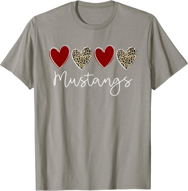 Mustangs Team School Spirit Sports Leopard Hearts In Maroon T-Shirt - Image 7