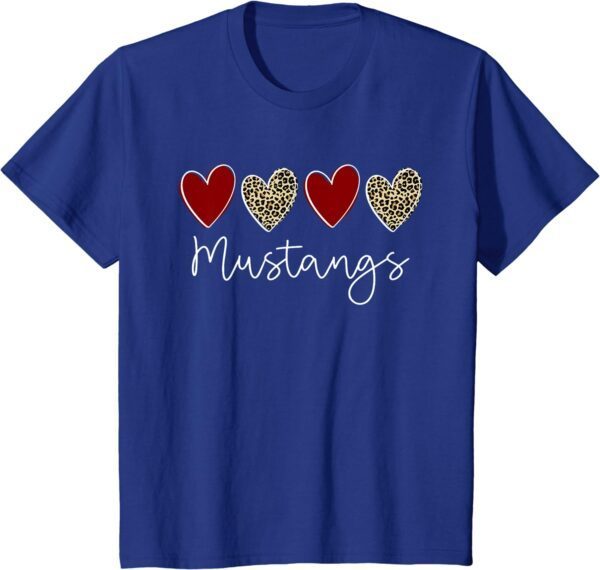 Mustangs Team School Spirit Sports Leopard Hearts In Maroon T-Shirt - Image 31