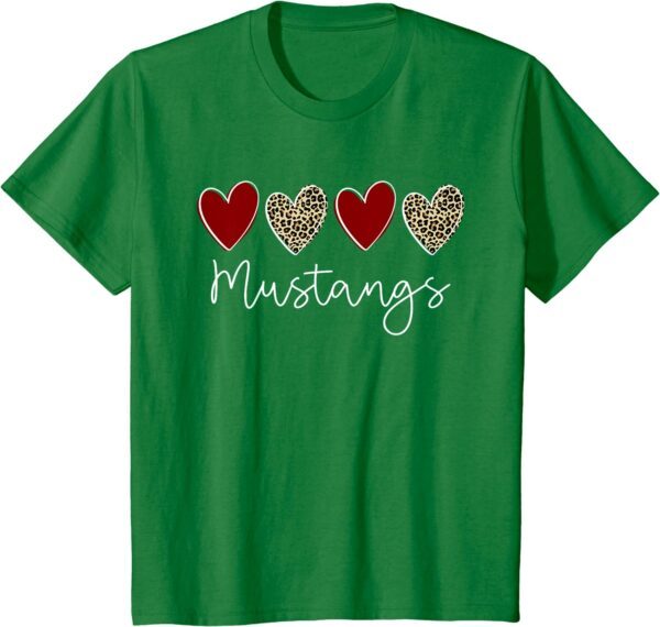 Mustangs Team School Spirit Sports Leopard Hearts In Maroon T-Shirt - Image 37