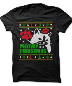Meowy Ugly Christmas Sweater-Style Tee