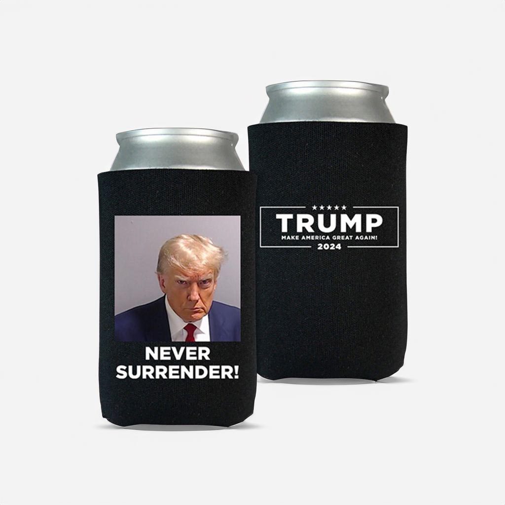 Trump 2024 Never Surrender Beverage Cooler White 9 Trump 2024 Never Surrender Beverage Coolers