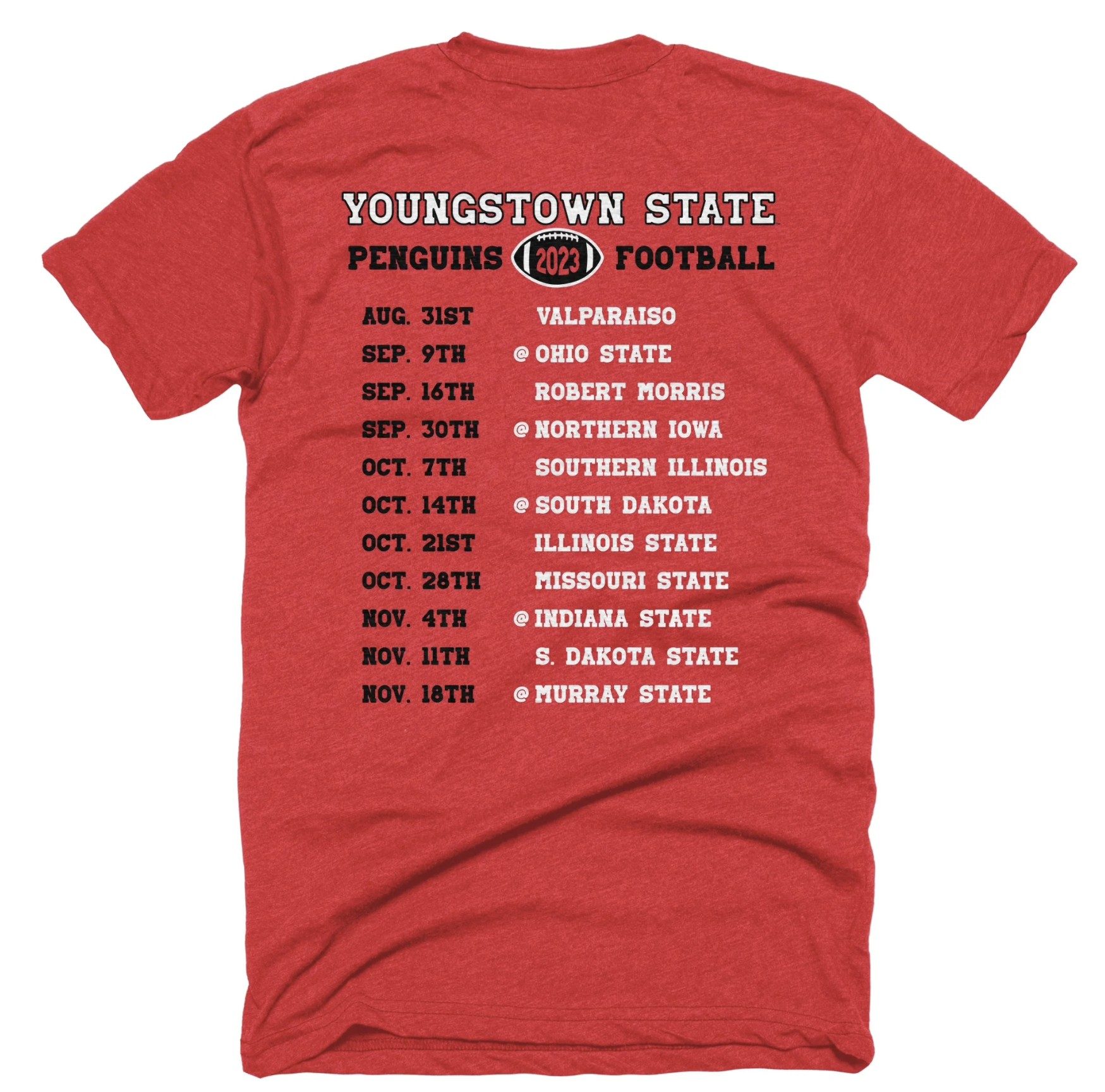 YSU Football 2023 Schedule T Shirt 7 YSU Football 2023 Schedule T Shirt back