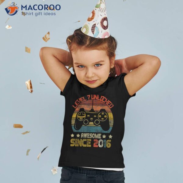 Level 7 Unlocked Awesome Since 2016 7th Birthday Gaming Shirt - Image 2